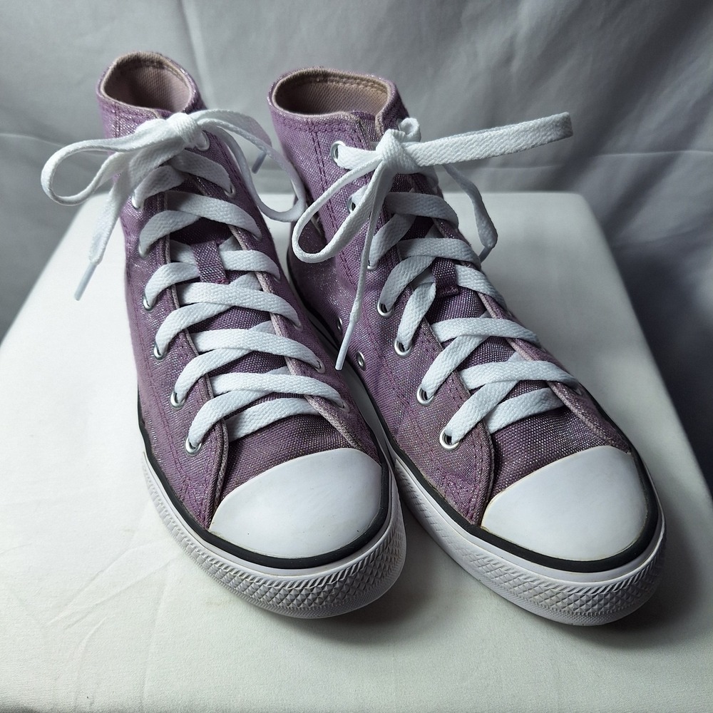 CONVERSE Chuck Taylor All Star Disco Glitter Hi-Top Sneaker Youth Sz 3 Purple - Picture 2 of 11